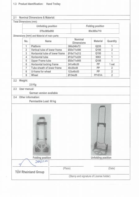 Hand Truck Loading 60 KG GS Test Report